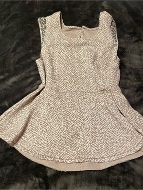 Free People Sleeveless Pink Patterned Peplum Dress with Embellished Shoulders